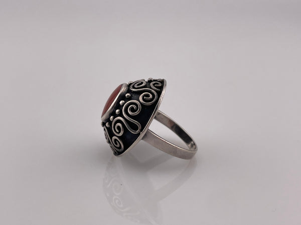 size 7 sterling silver scroll design synthetic jasper ring