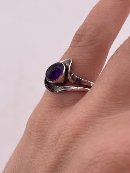 size 5.25 sterling silver amethyst hammered band ring
