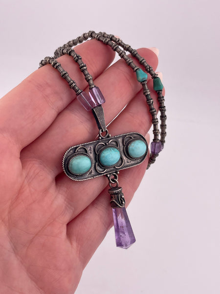 sterling silver amethyst & turquoise necklace