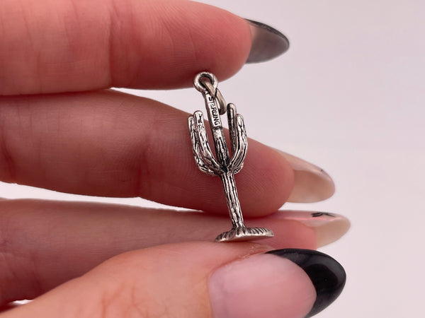 sterling silver 3D saguaro cactus pendant