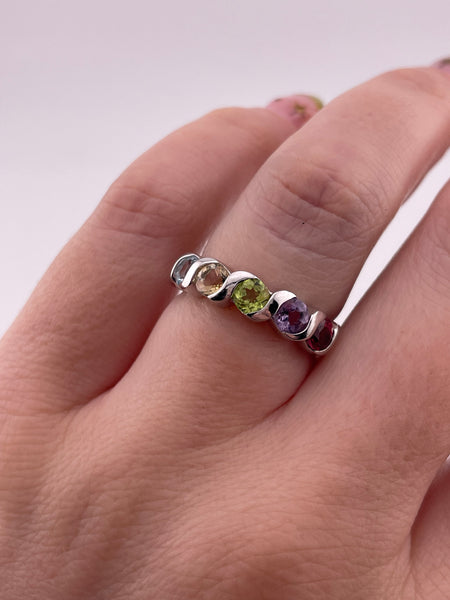 size 6 sterling silver rhodium plated multi-gemstone ring