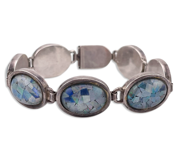 sterling silver 7" mosaic opal link bracelet