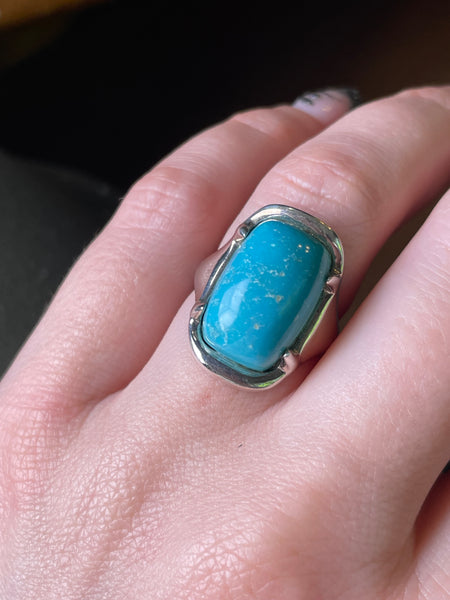size 6.5 sterling silver blue glass ring