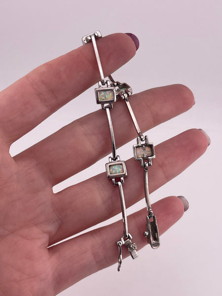 sterling silver 7" synthetic opal link bracelet