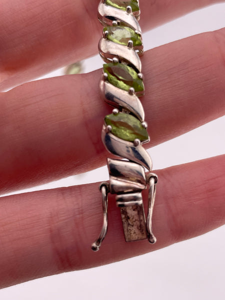 sterling silver 7-1/4" faceted peridot link bracelet