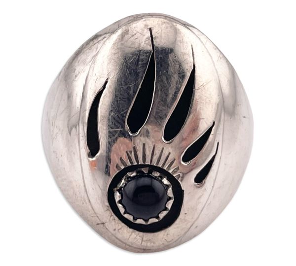 size 11.5 sterling silver onyx bear paw ring