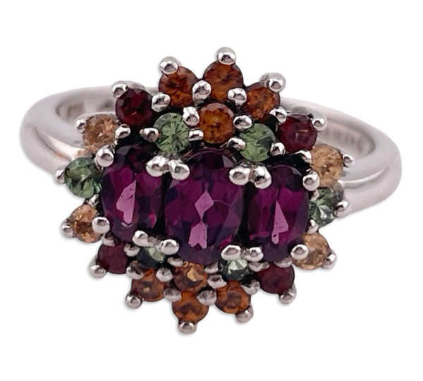 size 8.25 sterling silver faceted multi-gemstone ring