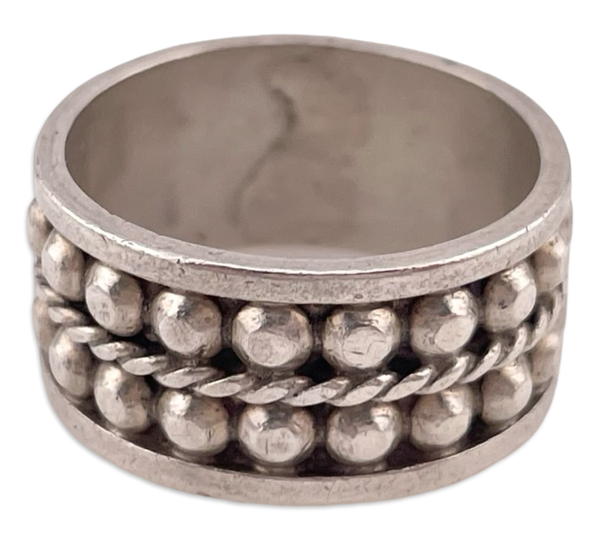 size 8 sterling silver Mexican stoneless stacked ball band ring