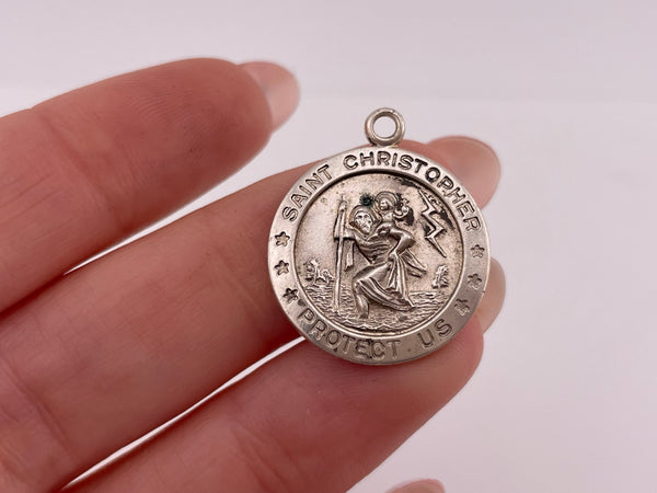 sterling silver religious Saint Christopher protect us pendant