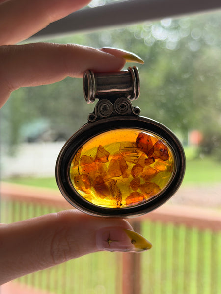 RESERVED PRIVATE LISTING -- sterling silver large amber pendant A1