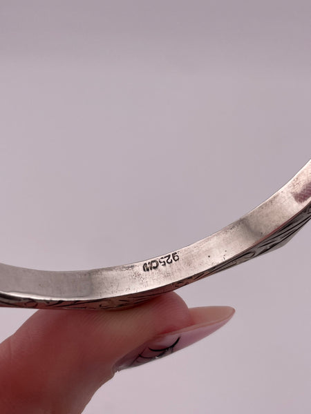 sterling silver 7" etched octagon hinge bangle bracelet