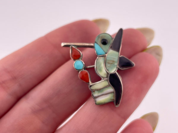 sterling silver hummingbird inlay pendant brooch
