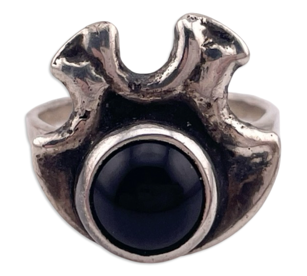 size 5 sterling silver funky brutalist onyx ring