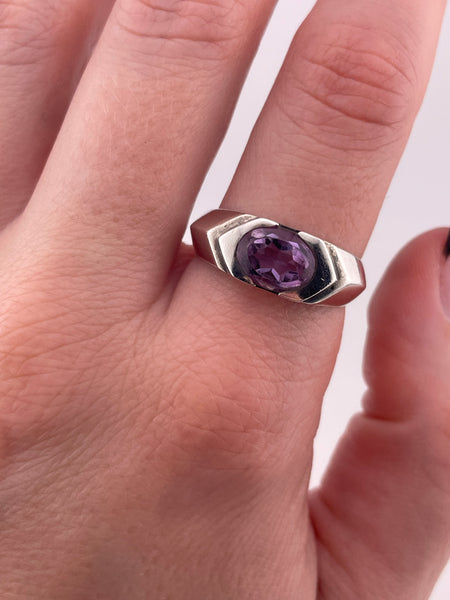size 9.5 sterling silver faceted amethyst beveled band ring