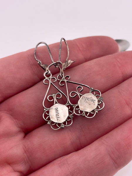 sterling silver synthetic turquoise ornate dangle earrings