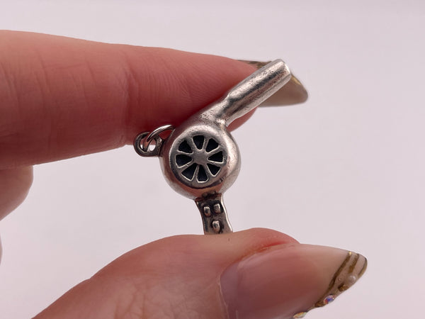 sterling silver artisan solid hair dryer pendant