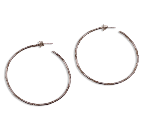 sterling silver thin rope design 2" hoop post earrings