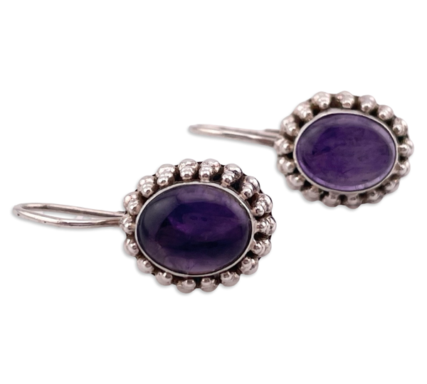 sterling silver amethyst hook lever-back earrings