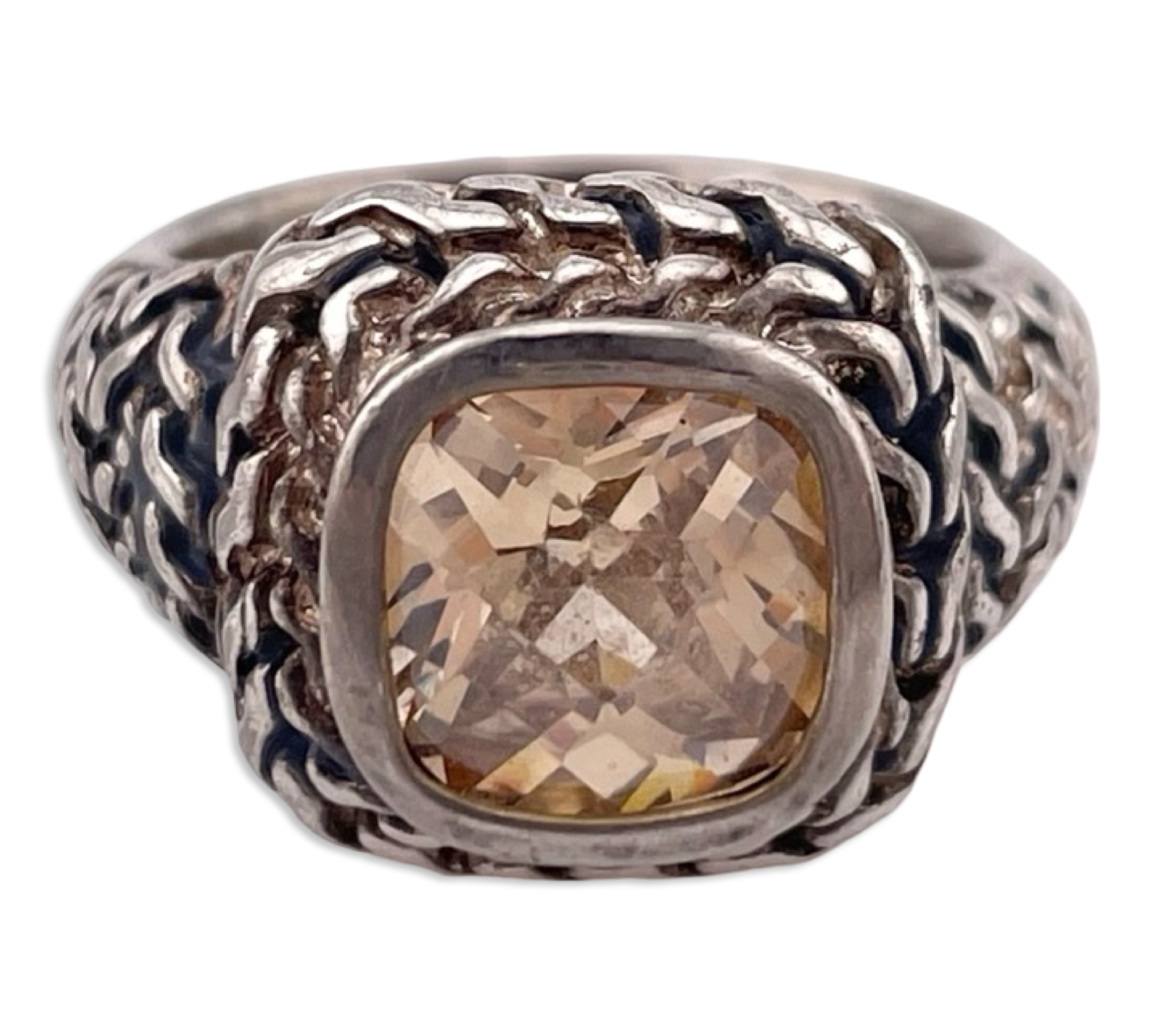 size 6 sterling silver faceted yellow glass ring