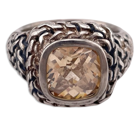 size 6 sterling silver faceted yellow glass ring