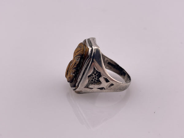 size 7.75 sterling silver carved tigers eye cameo knight ring ***AS IS***
