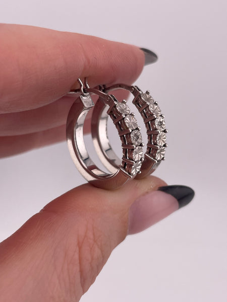 sterling silver 3/4" hoop diamond earrings