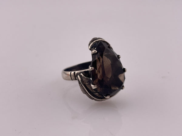 size 8 sterling silver faceted smoky quartz ring