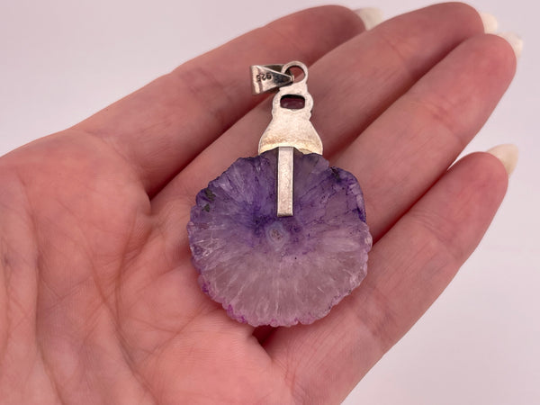 sterling silver amethyst slice & pearl pendant