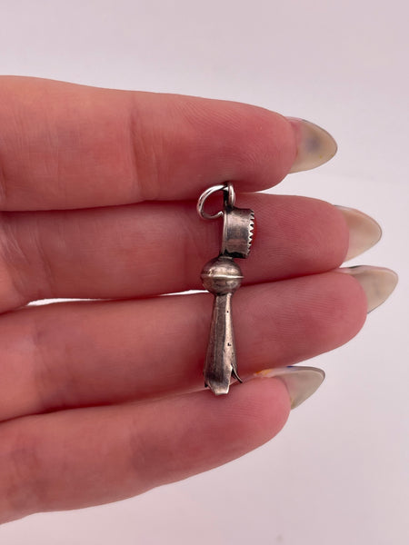sterling silver coral squash blossom pendant