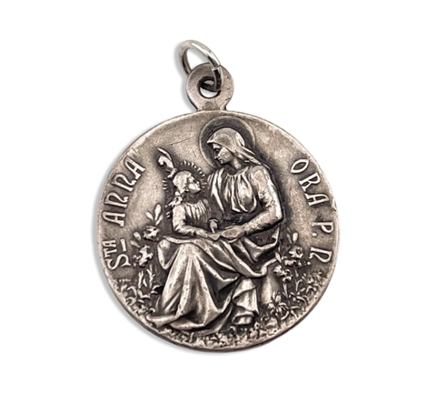 NOT STERLING - silver toned religious double sided medallion pendant