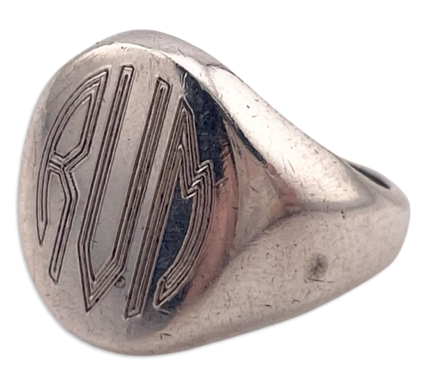 size 4 sterling silver RVM initials ring