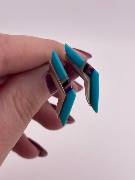 sterling silver turquoise mother of pearl onyx coral lapis post earrings
