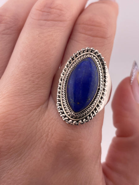 size 13.5 sterling silver marquis shape lapis ring