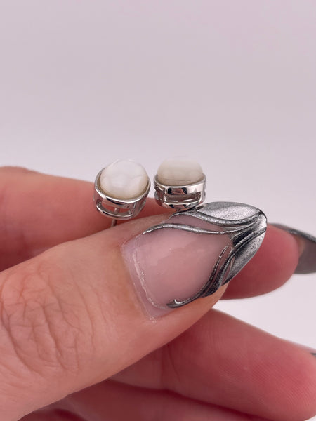 sterling silver oval mother of pearl post earrings