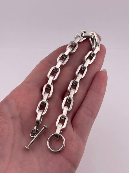 sterling silver heavy Mexican chunky paperclip chain link toggle clasp bracelet
