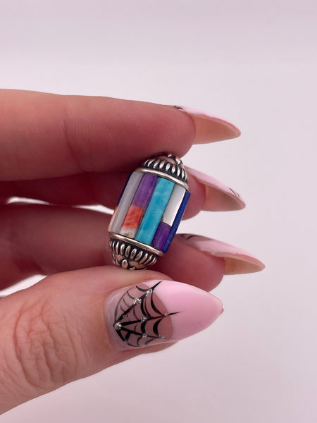 sterling silver Carolyn Pollack multi-stone barrel bead pendant