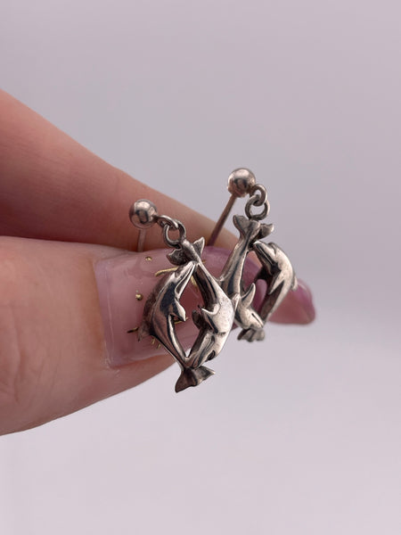 sterling silver dolphin post dangle earrings