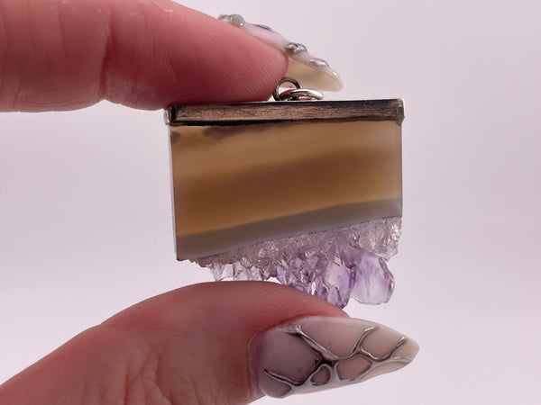 sterling silver raw amethyst slice pendant