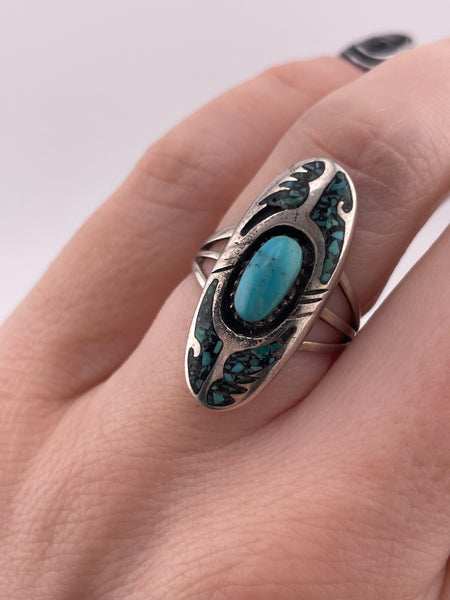 size 6 sterling silver turquoise & crushed turquoise ring ***Missing Crushed Stone***