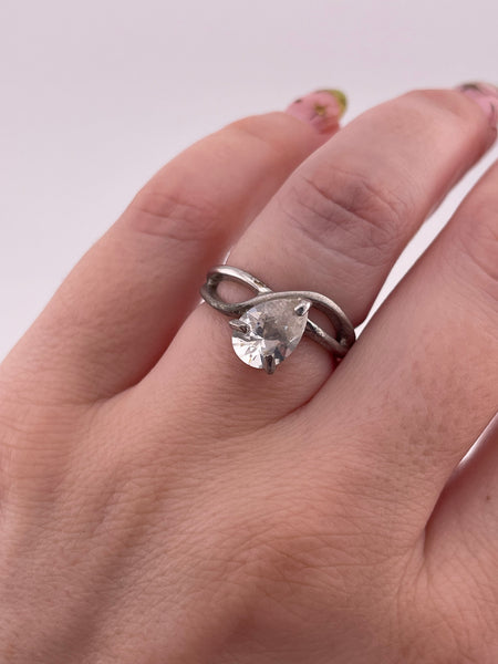 size 6.5 sterling silver rhodium plated rhinestone ring **AS IS**
