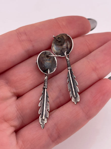 sterling silver turquoise feather post dangle earrings