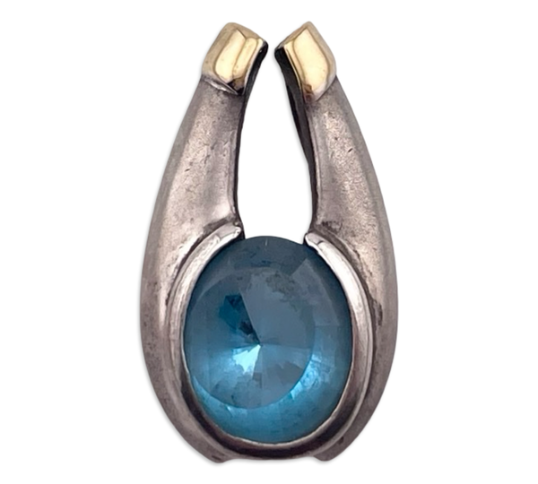 sterling silver & 18k gold faceted blue topaz pendant