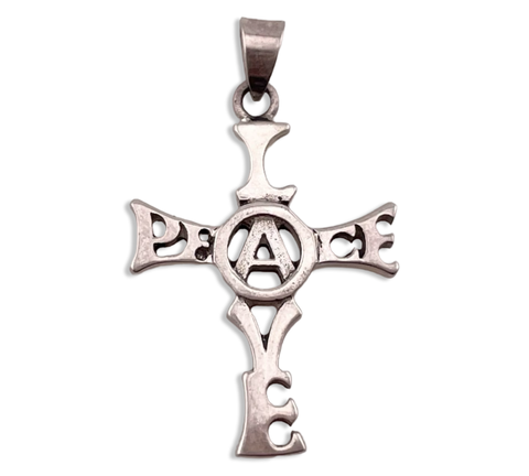 sterling silver Peace Love cross pendant