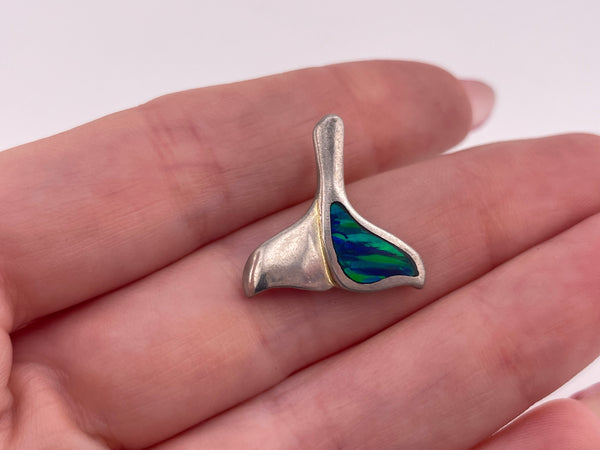 sterling silver whale tail synthetic opal pendant