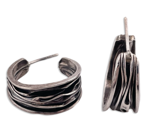 sterling silver freeform crinkle design partial hoop post earrings