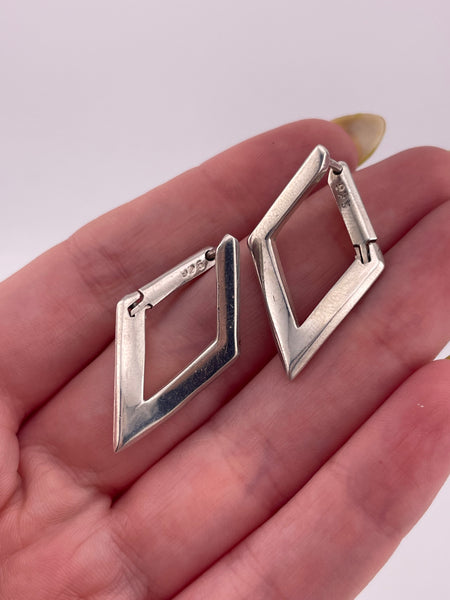 sterling silver stoneless marquee shaped hinge post earrings **AS IS**