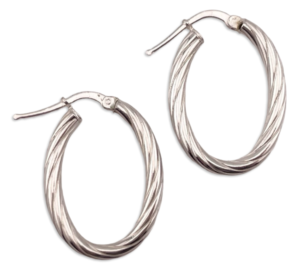sterling silver oval rope hoop earrings