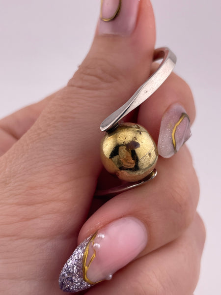 sterling silver & brass Mexican modern stoneless spinning orb post earrings **AS IS**