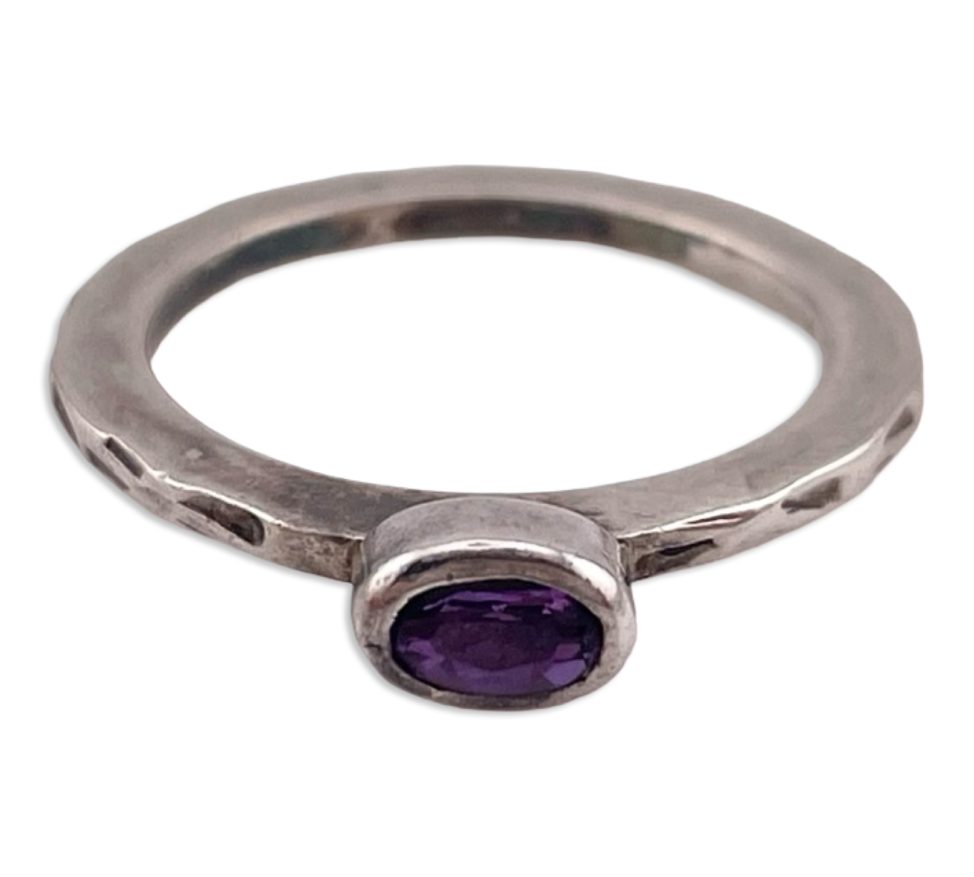 size 7 sterling silver faceted oval amethyst textured band ring