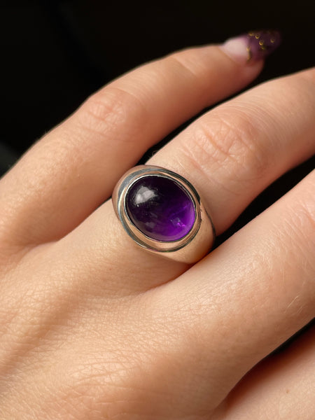 size 6.5 sterling silver chunky heavy amethyst ring
